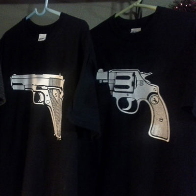 Older Custom Hand-Screen printed bonnie and clyde shirts - front