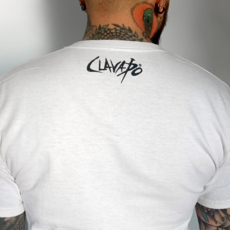 Clavado back of white mens shirt